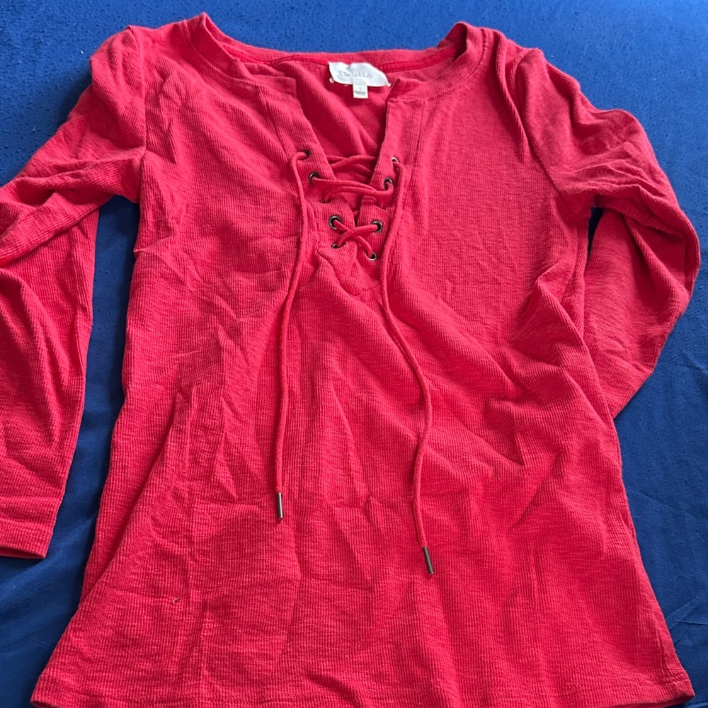 Red Lace-Up Long Sleeve Top